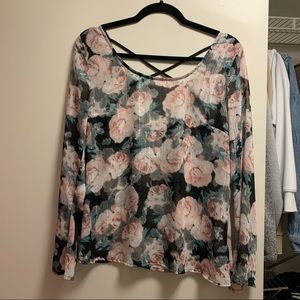 Shimmery sheer floral blouse